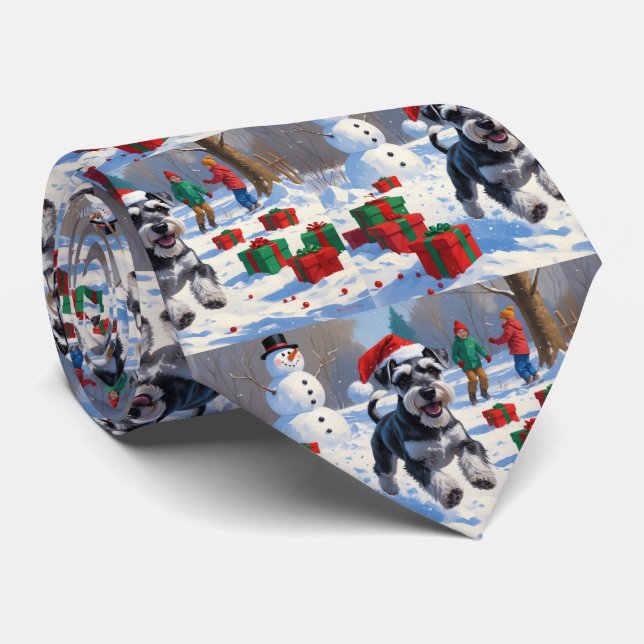 Schnauzer Runin i Snö med julklapp Slips (Rullad)