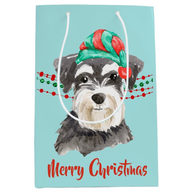 Schnauzer Santa Hat Helgdag String Pärlor (Framsidan)