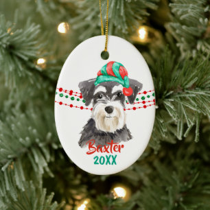 Schnauzer Santa Hat Helgdag String Pärlor Julgransprydnad Keramik