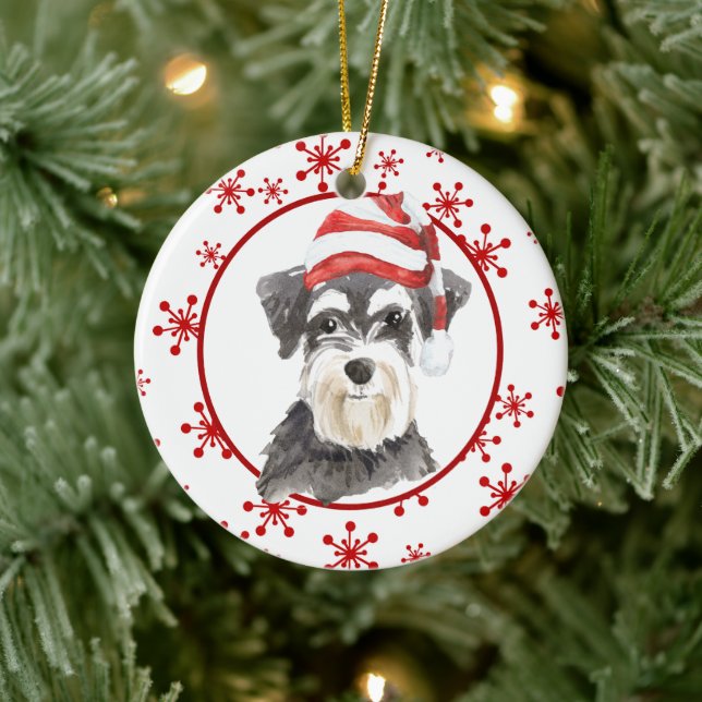 Schnauzer Santa Hat Red Snowflake-mall Julgransprydnad Keramik (Träd)