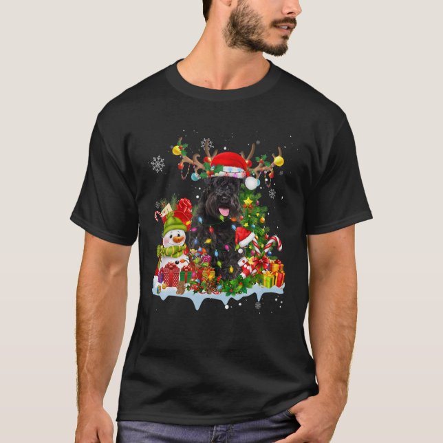 Schnauzer Santa Hat Reindeer jul Ljus Paja T Shirt (Framsida)