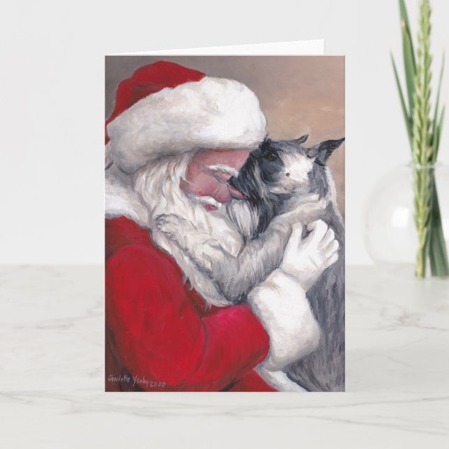 Schnauzer Santa Hund Art-julhälsningskort Kort (Framsida)