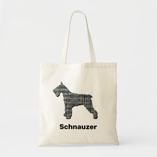 Schnauzer Silhouette Gult & Black Grid Tote Bag Tygkasse (Framsidan)