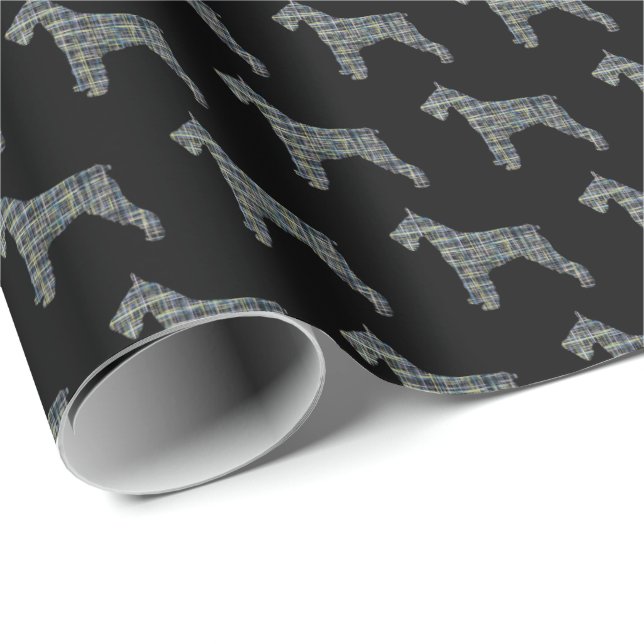 Schnauzer Silhouette Gult & Black Grid Wrapping Presentpapper (Rullad Hörn)