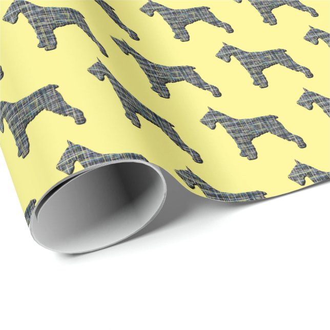Schnauzer Silhouette Gult & Black Grid Wrapping Presentpapper (Rullad Hörn)