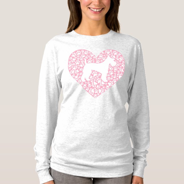 Schnauzer Silhouette Heart Paws Adorable T Shirt (Framsida)