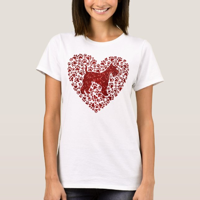 Schnauzer Silhouette Heart Paws Adorable T Shirt (Framsida)