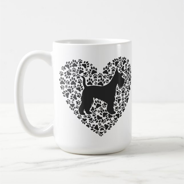 Schnauzer Silhouette Heart Paws Print - Dog Lover Kaffemugg (Vänster)