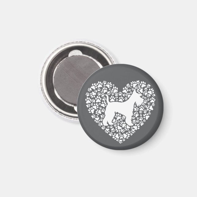 Schnauzer Silhouette Heart Paws Print - Dog Lover Magnet (Front/Back)