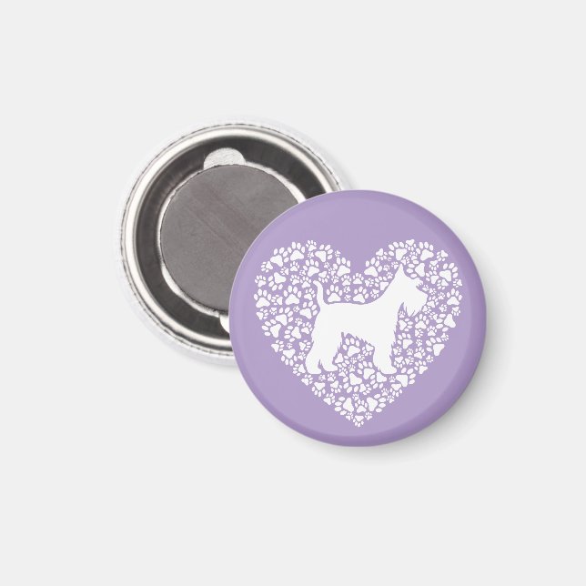 Schnauzer Silhouette Heart Paws Print - Dog Lover Magnet (Front/Back)