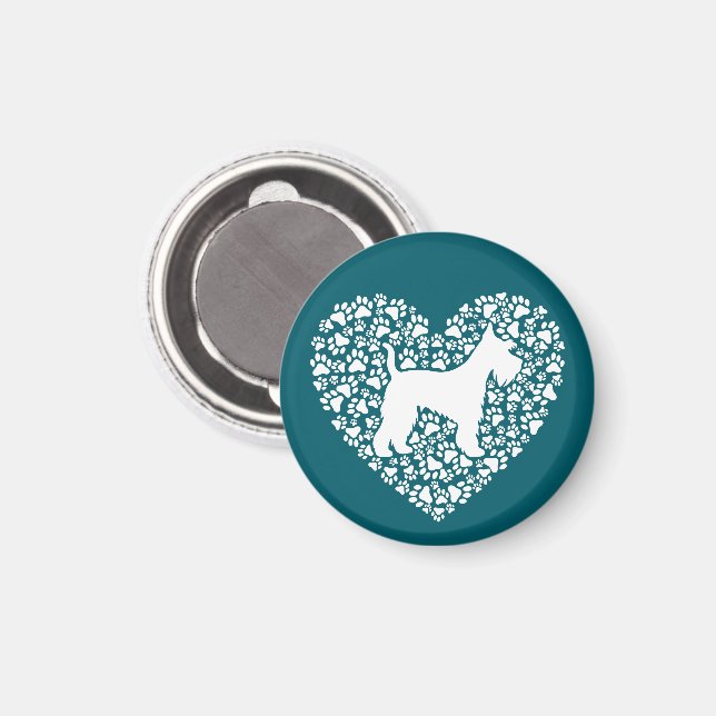 Schnauzer Silhouette Heart Paws Print - Dog Lover Magnet (Front/Back)