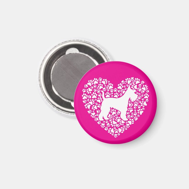 Schnauzer Silhouette Heart Paws Print - Dog Lover Magnet (Front/Back)