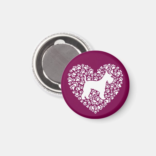 Schnauzer Silhouette Heart Paws Print - Dog Lover Magnet (Front/Back)