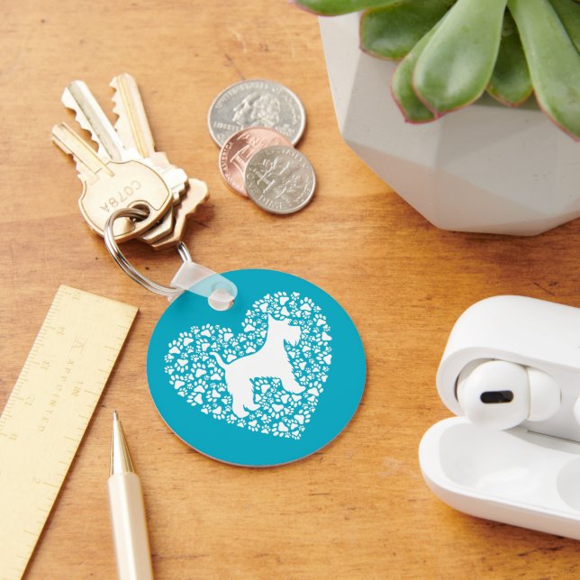 Schnauzer Silhouette Heart Paws Print - Dog Lover Nyckelring (Skrivbord)