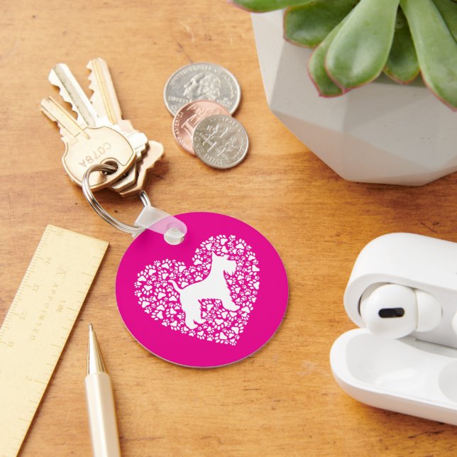 Schnauzer Silhouette Heart Paws Print - Dog Lover Nyckelring (Skrivbord)