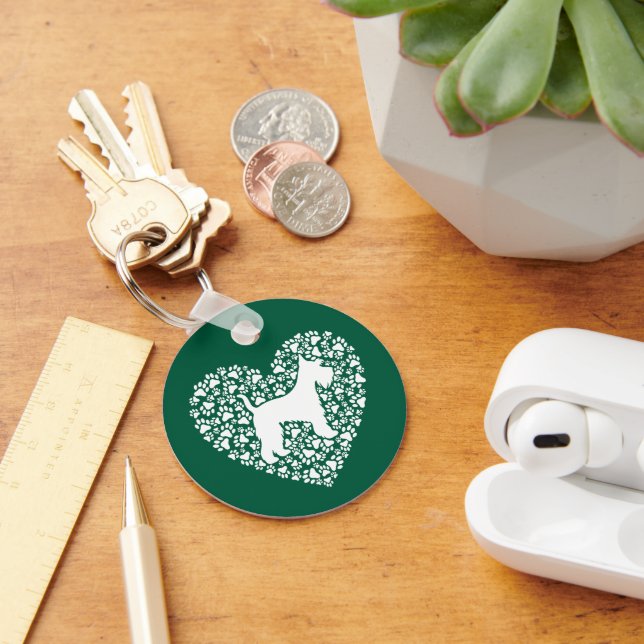 Schnauzer Silhouette Heart Paws Print - Dog Lover Nyckelring (Skrivbord)