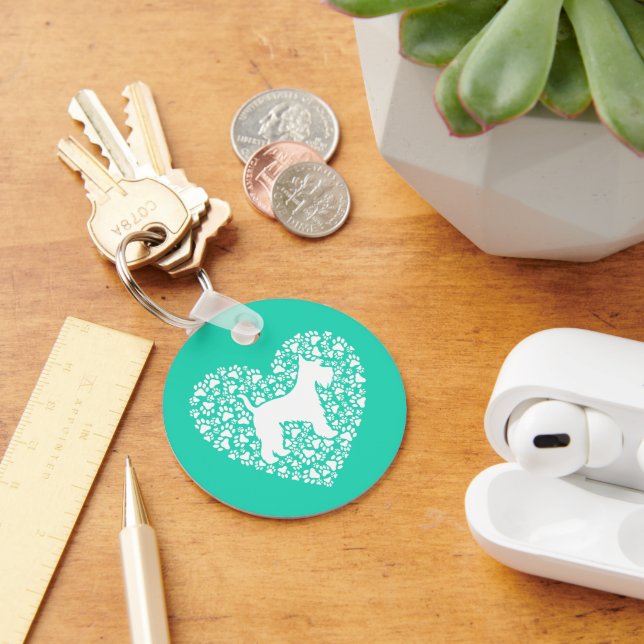 Schnauzer Silhouette Heart Paws Print - Dog Lover Nyckelring (Skrivbord)