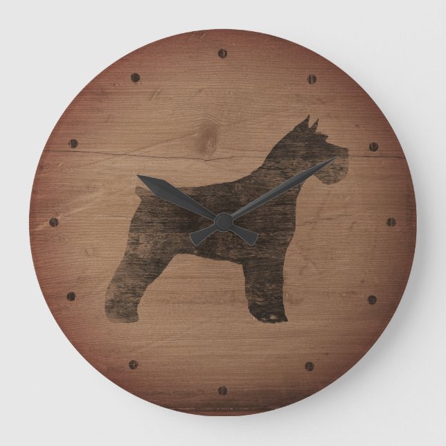 Schnauzer Silhouette Rustic Stor Klocka (Framsida)