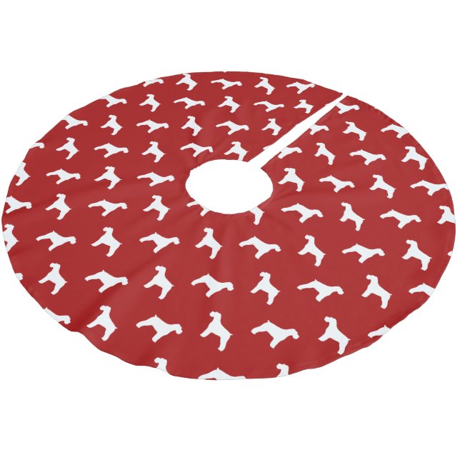 Schnauzer Silhuett Mönster Röd Julgransmatta Borstad Polyester (Vinklad)