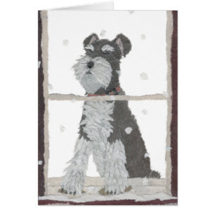 Schnauzer snö, vinter, hundkonst hälsningskort