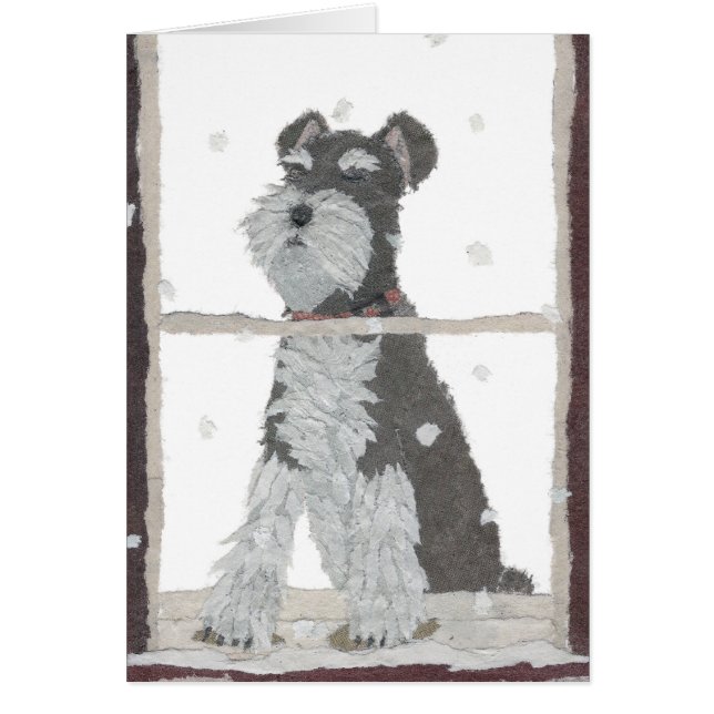 Schnauzer snö, vinter, hundkonst hälsningskort (Framsidan)