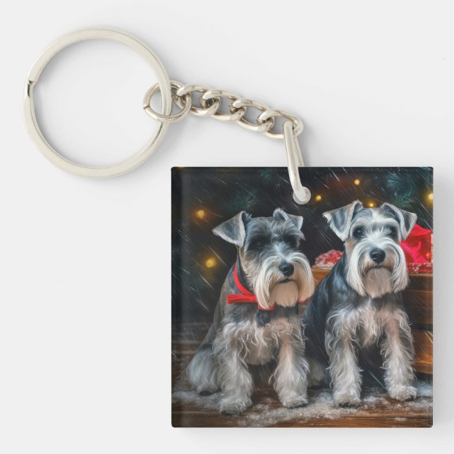 Schnauzer Snöig Släd Jul Dekoration  (Framsidan)