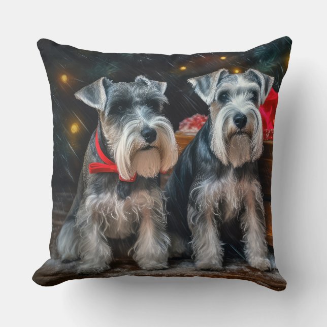 Schnauzer Snöig släde juldekoration  Kudde (Framsida)