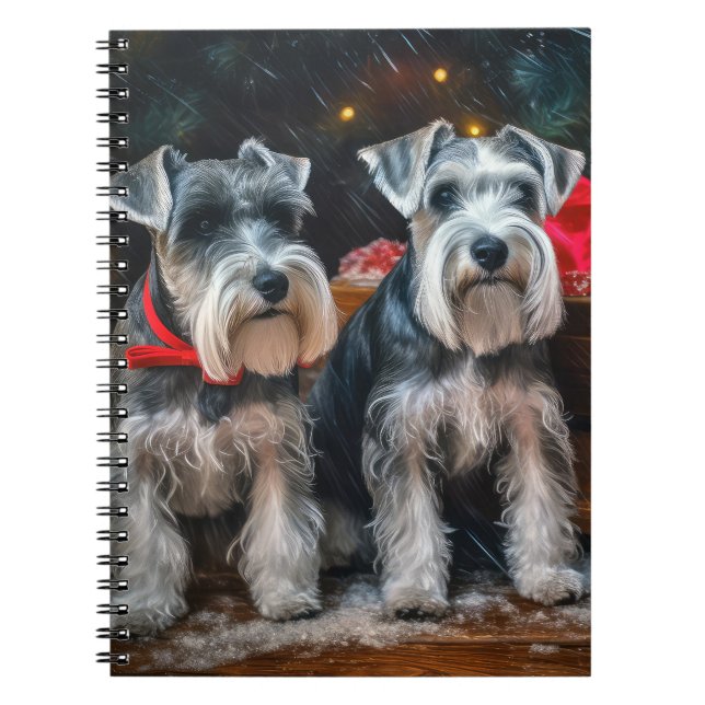 Schnauzer Snowy Sleigh-juldekretet Anteckningsbok (Framsidan)