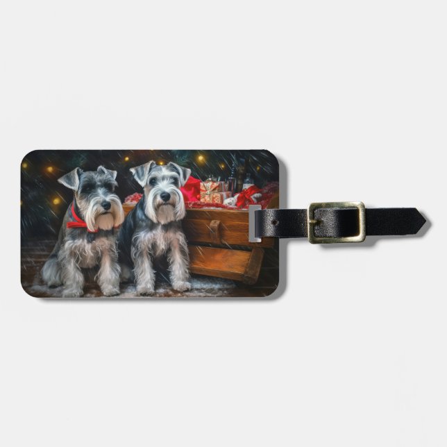 Schnauzer Snowy Sleigh-juldekretet Bagagebricka (Horisontell Framsida)