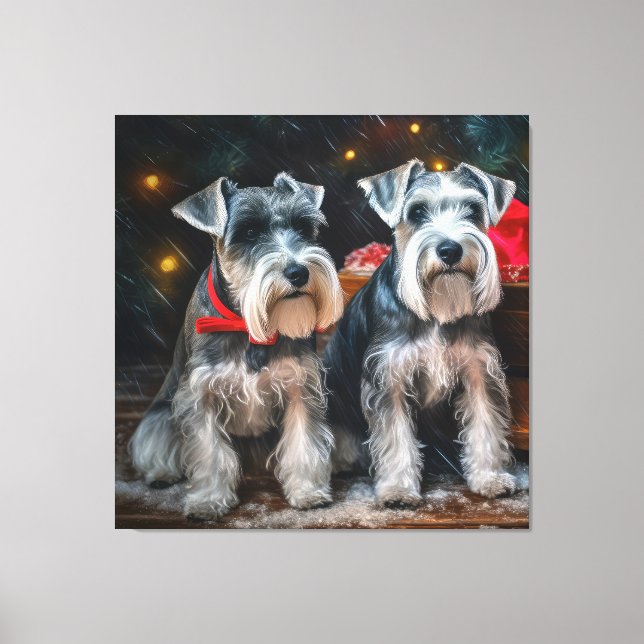 Schnauzer Snowy Sleigh-juldekretet Canvastryck (Framsida)