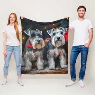 Schnauzer Snowy Sleigh-juldekretet Fleecefilt