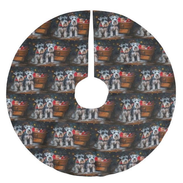 Schnauzer Snowy Sleigh-juldekretet Julgransmatta Borstad Polyester (Framsidan)