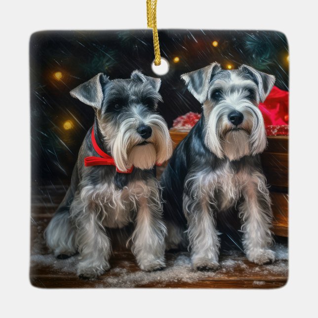 Schnauzer Snowy Sleigh-juldekretet Julgransprydnad Keramik (Framsida)