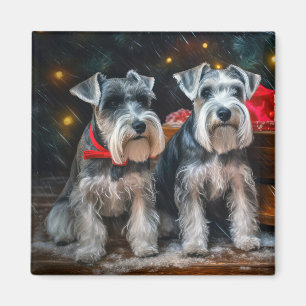Schnauzer Snowy Sleigh-juldekretet Magnet