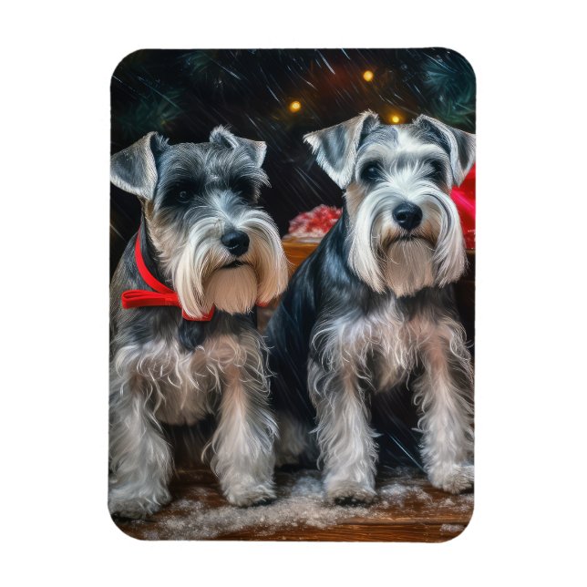 Schnauzer Snowy Sleigh-juldekretet Magnet (Vertikal)