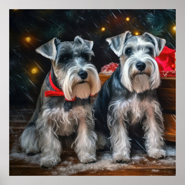 Schnauzer Snowy Sleigh-juldekretet Poster (Framsidan)