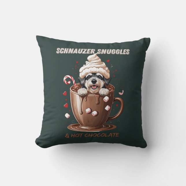 Schnauzer Snuggles & Hot Chocolate Kudde (Framsida)