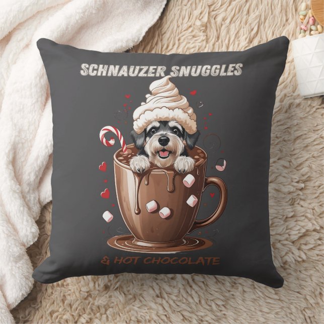 Schnauzer Snuggles & Hot Chocolate Kudde (Filt)