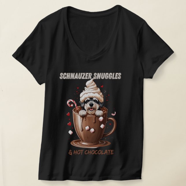 Schnauzer Snuggles & Hot Chocolate T Shirt (Laydown)