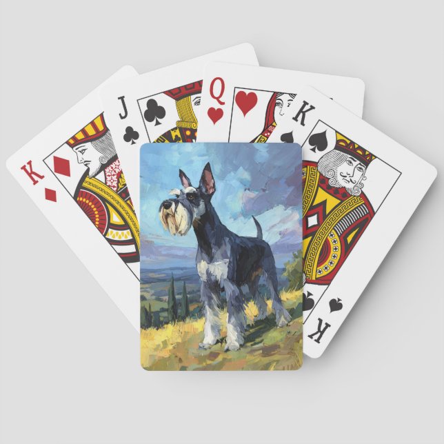Schnauzer Solbelyst Landskaps Konst Casinokort (Baksidan)