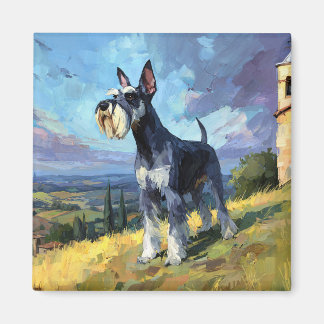 Schnauzer Solbelyst Landskaps Konst Magnet