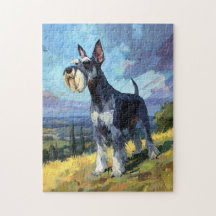 Schnauzer Solbelyst Landskaps Konst