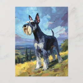 Schnauzer Solbelyst Landskaps Konst Vykort