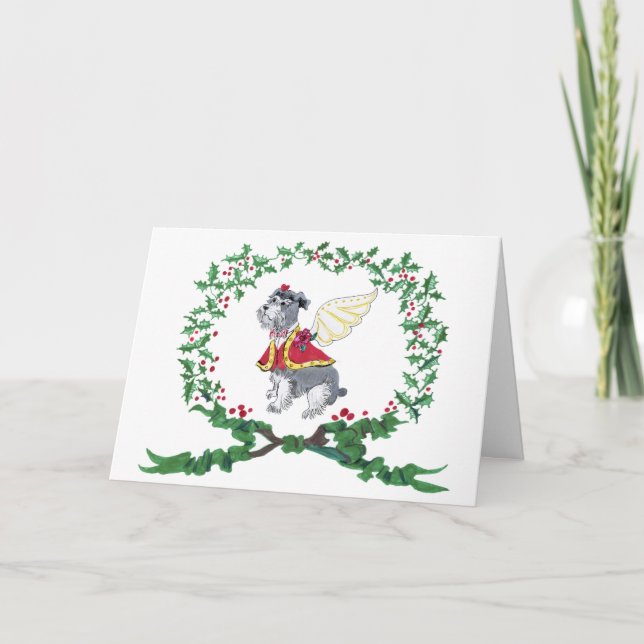 Schnauzer som gläfsar av glädje firar kort (Framsida)