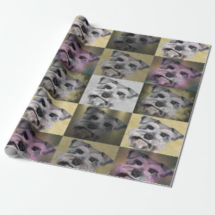 Schnauzer som slår in papper för tillfällen presentpapper