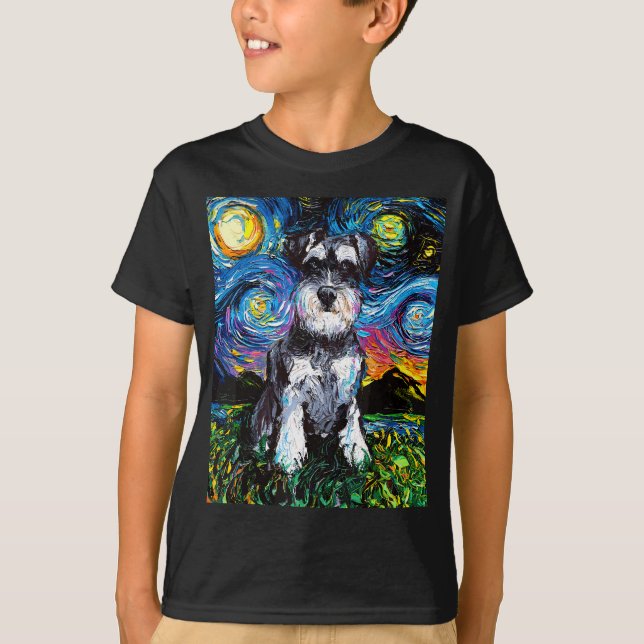 Schnauzer Starry Night Impressionist Hund Art av A T Shirt (Framsida)