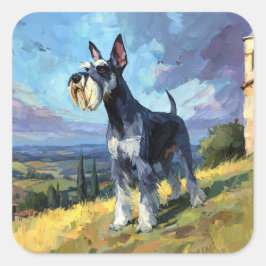 Schnauzer Sunlit Countryside Landscape Art Fyrkantigt Klistermärke