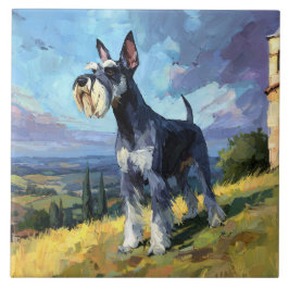 Schnauzer Sunlit Countryside Landscape Art Kakelplatta