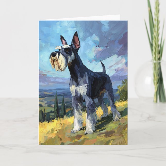 Schnauzer Sunlit Countryside Landscape Art Kort (Framsida)