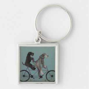 Schnauzer Tandem Fyrkantig Silverfärgad Nyckelring
